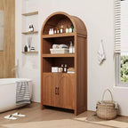 Dispensa alta ad arco Garvee 71, libreria ad arco a 5 ripiani con ante, armadio ad arco in legno con ripiano regolabile per sala da pranzo e soggiorno