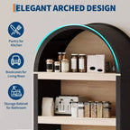 Dispensa alta ad arco Garvee 71, libreria ad arco a 5 ripiani con ante, armadio ad arco in legno con ripiano regolabile per sala da pranzo e soggiorno