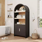 Dispensa alta ad arco Garvee 71, libreria ad arco a 5 ripiani con ante, armadio ad arco in legno con ripiano regolabile per sala da pranzo e soggiorno