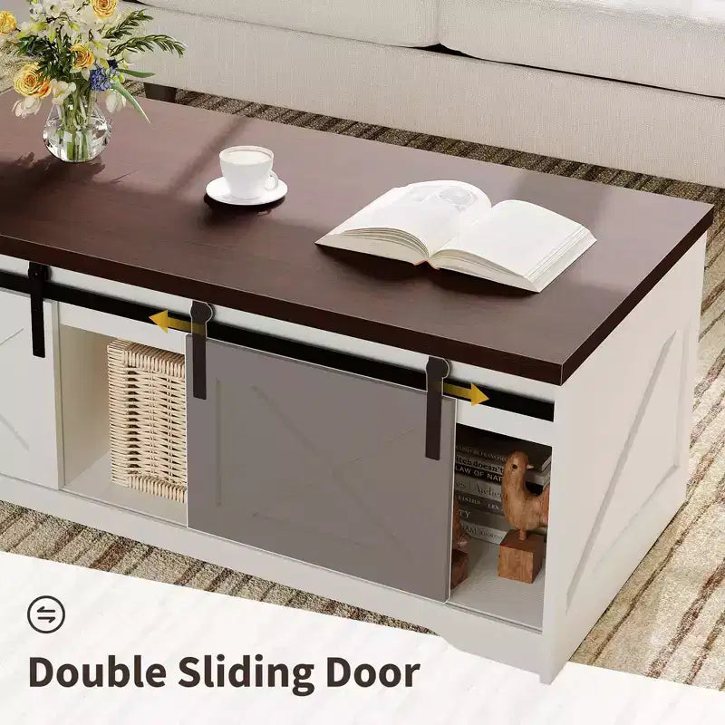 Tavolino da caffè in stile rustico con piano sollevabile - Tavolino da caffè rustico 2-in-1 con contenitore, per soggiorno ufficio