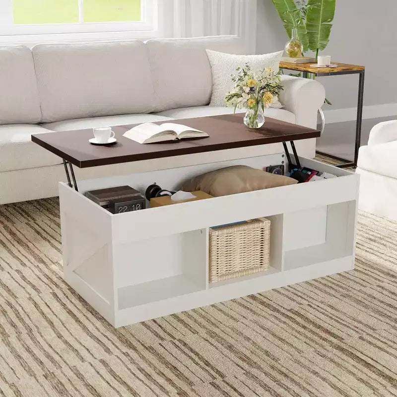 Tavolino da caffè in stile rustico con piano sollevabile - Tavolino da caffè rustico 2-in-1 con contenitore, per soggiorno ufficio