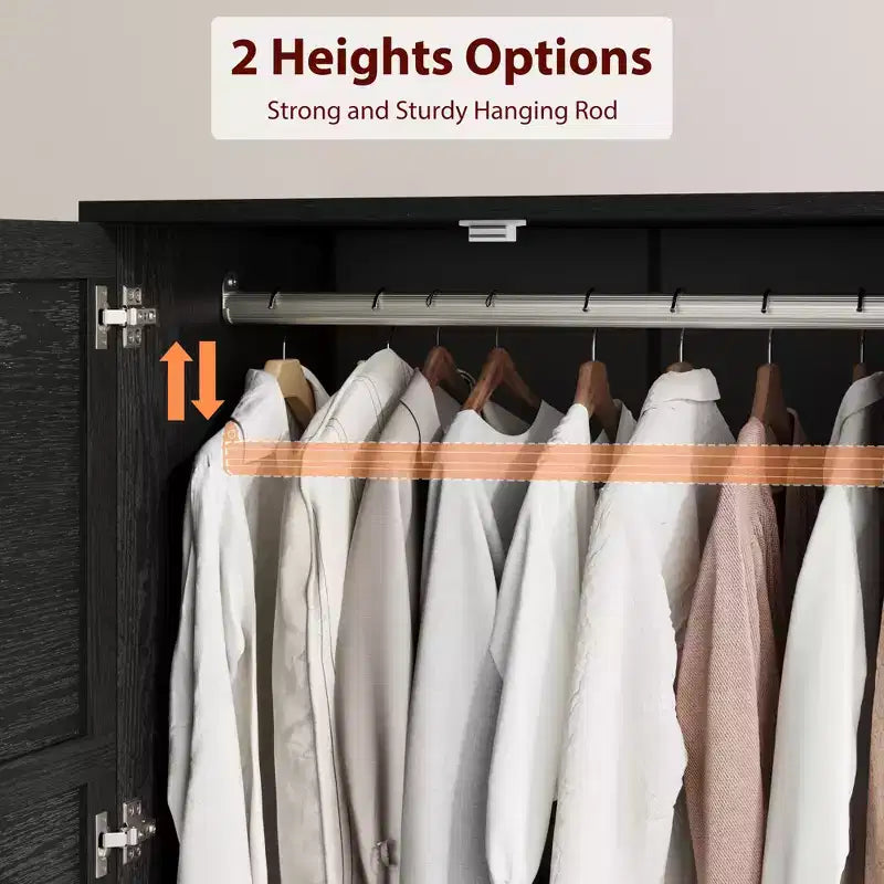 Armadio a 4 ante in legno, armadio alto 72 pollici con asta appendiabiti e ripiani regolabili, cabina armadio indipendente per la camera da letto