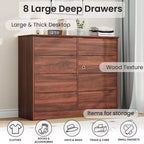 Cassettiera in legno a 8 cassetti - 120 cm di larghezza, contenitore profondo per camera da letto, soggiorno e corridoio