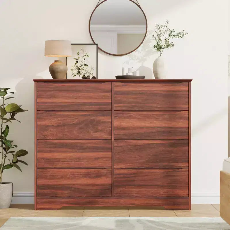 Cassettiera in legno a 8 cassetti - 120 cm di larghezza, contenitore profondo per camera da letto, soggiorno e corridoio