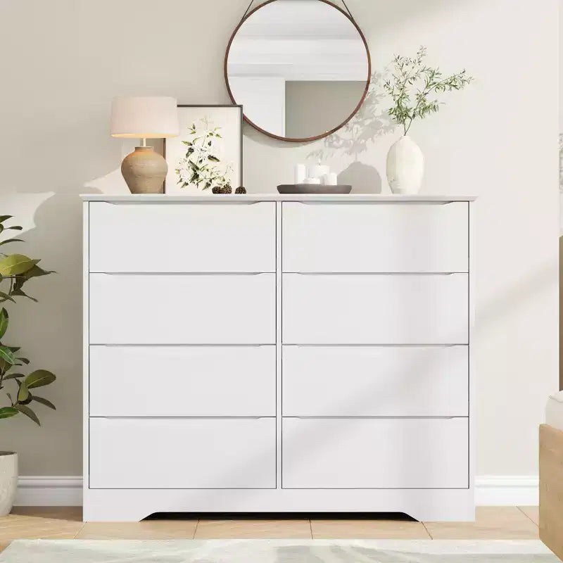 Cassettiera in legno a 8 cassetti - 120 cm di larghezza, contenitore profondo per camera da letto, soggiorno e corridoio