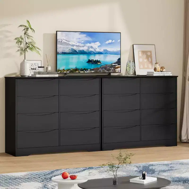 Cassettiera in legno a 8 cassetti - 120 cm di larghezza, contenitore profondo per camera da letto, soggiorno e corridoio