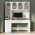 Hitow 63 White Desk with Hutch & Storage  Arched Reeded Glass Doors, Anti-Tip Safety for Home Office