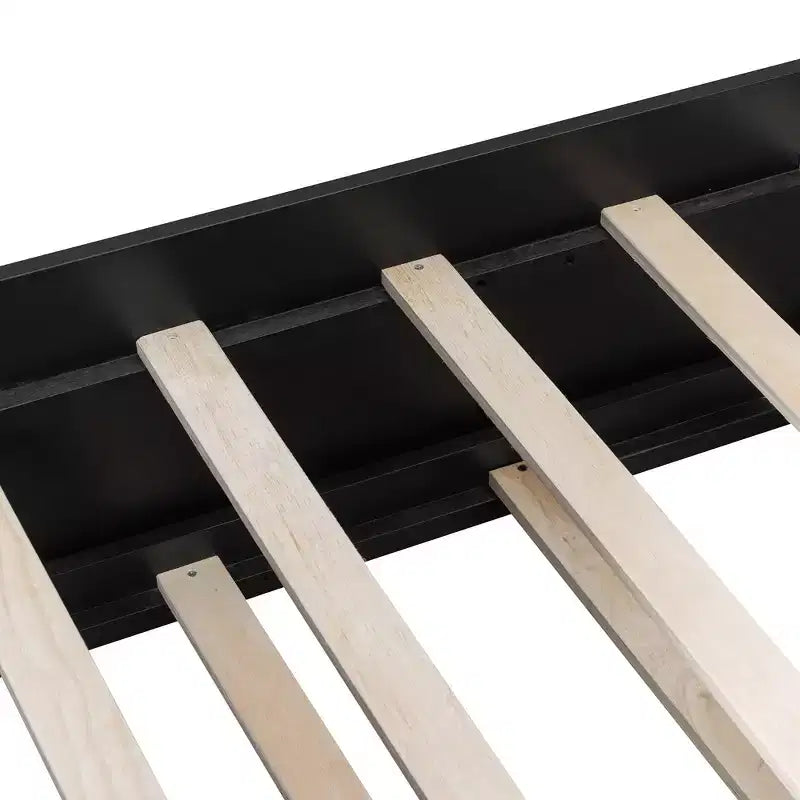 Luxystar Letto a giorno moderno in legno con scrivania per computer, letto estraibile e testiera illuminata