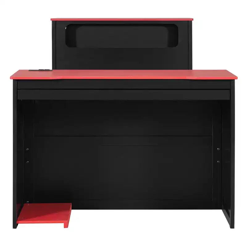 Luxystar Letto a giorno moderno in legno con scrivania per computer, letto estraibile e testiera illuminata