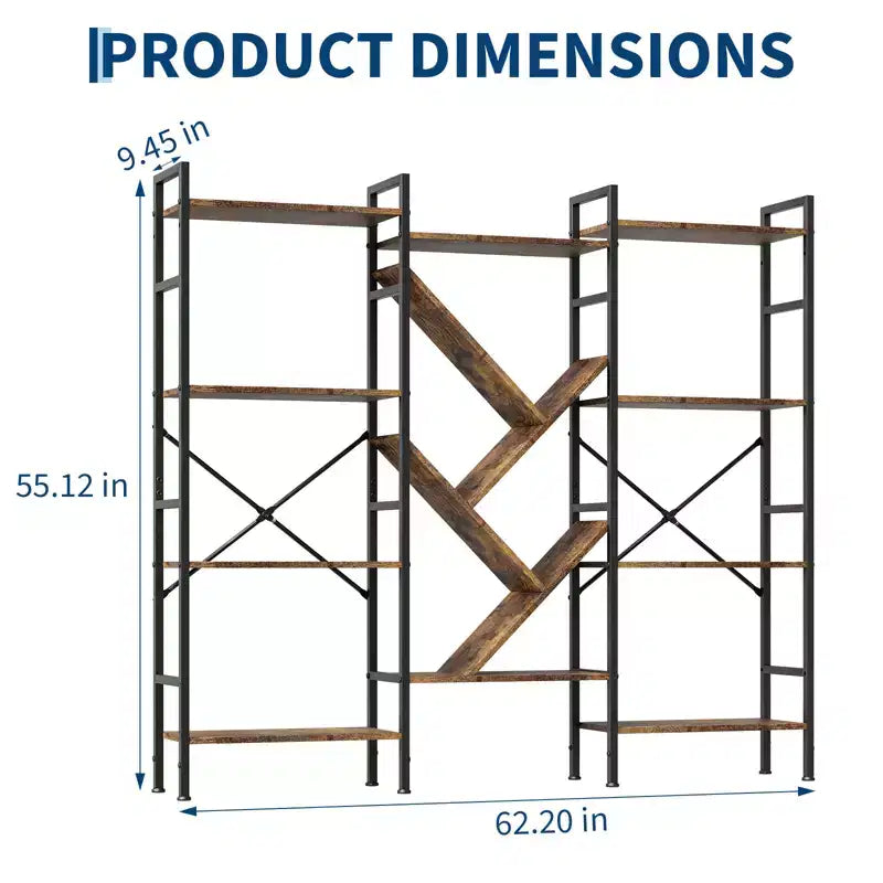 Scaffale a 4 ripiani industriale in legno, libreria aperta, robusta struttura in metallo, mensole rustiche per esposizione e conservazione, per soggiorno, camera da letto