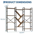Scaffale a 4 ripiani industriale in legno, libreria aperta, robusta struttura in metallo, mensole rustiche per esposizione e conservazione, per soggiorno, camera da letto