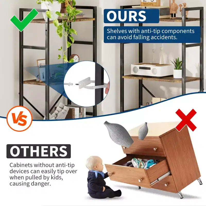 Scaffale a 4 ripiani industriale in legno, libreria aperta, robusta struttura in metallo, mensole rustiche per esposizione e conservazione, per soggiorno, camera da letto