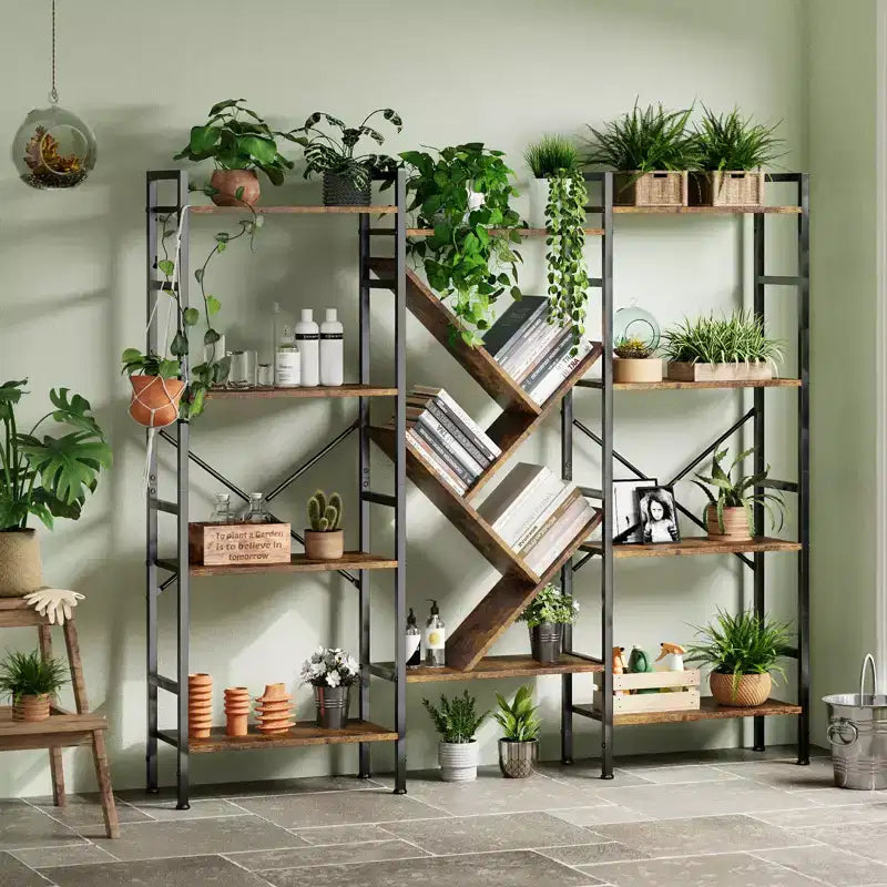 Scaffale a 4 ripiani industriale in legno, libreria aperta, robusta struttura in metallo, mensole rustiche per esposizione e conservazione, per soggiorno, camera da letto