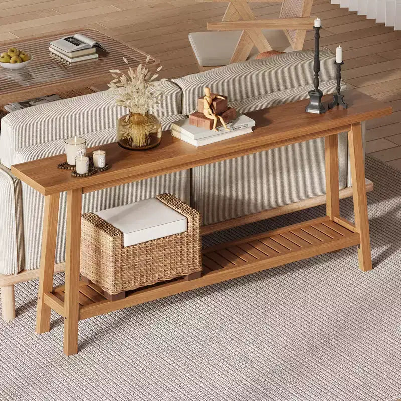 Consolle extra lunga da 180 cm, tavolo da divano a 2 livelli per ingresso, mobiletto rustico in legno con ripiano sottile per corridoio, soggiorno, atrio