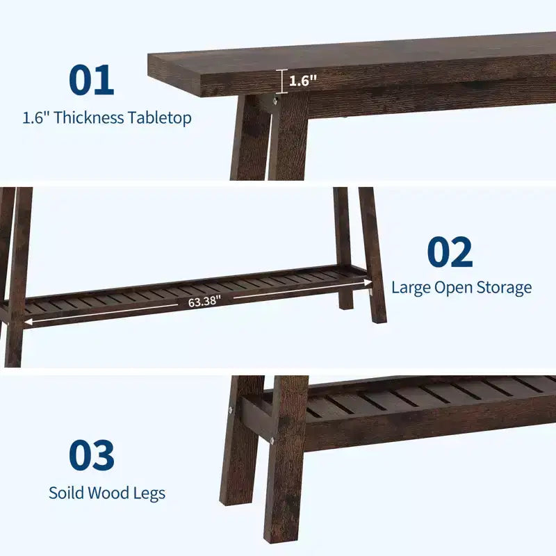 Consolle extra lunga da 180 cm, tavolo da divano a 2 livelli per ingresso, mobiletto rustico in legno con ripiano sottile per corridoio, soggiorno, atrio