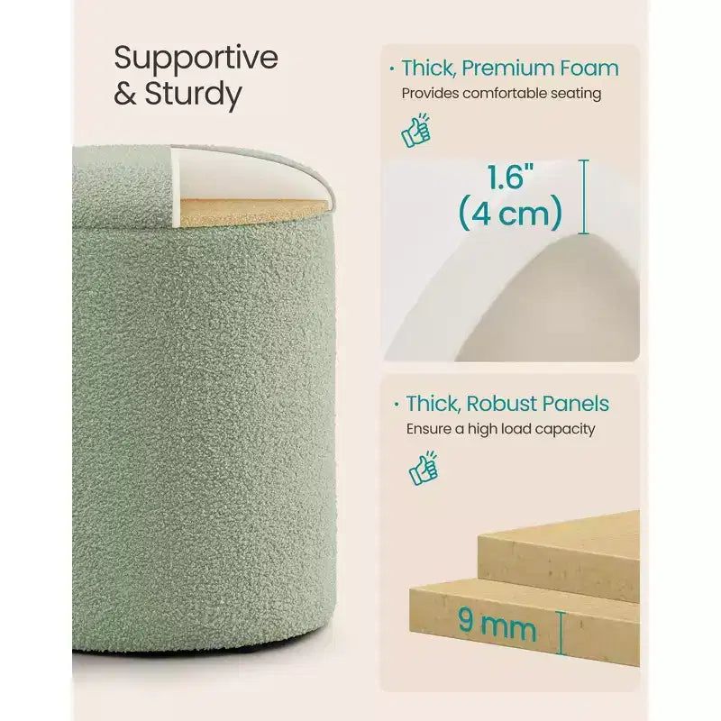 SONGMICS Sgabello da Toeletta, Set da 2, Pouf Contenitore Rotondo, Tavolino da Caffè Piccolo, Poggiapiedi, Coperchio Rimovibile, Facile da Montare, Pile di Peluche