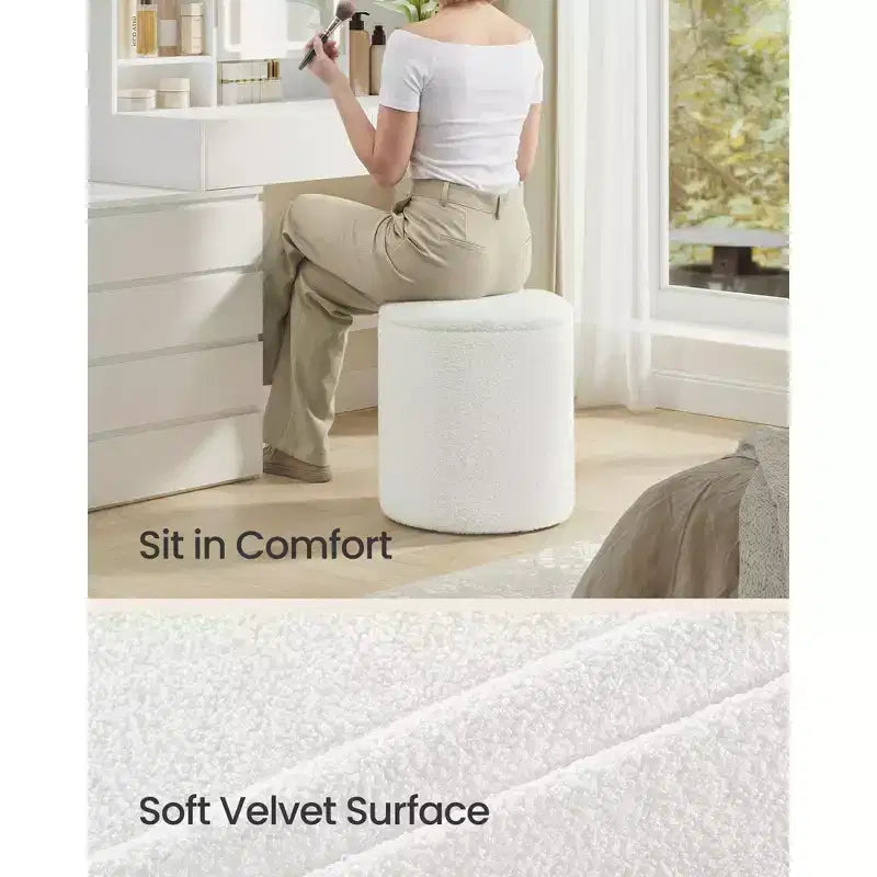 SONGMICS Sgabello da Toeletta, Set da 2, Pouf Contenitore Rotondo, Tavolino da Caffè Piccolo, Poggiapiedi, Coperchio Rimovibile, Facile da Montare, Pile di Peluche