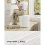 SONGMICS Sgabello da Toeletta, Set da 2, Pouf Contenitore Rotondo, Tavolino da Caffè Piccolo, Poggiapiedi, Coperchio Rimovibile, Facile da Montare, Pile di Peluche