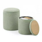 SONGMICS Sgabello da Toeletta, Set da 2, Pouf Contenitore Rotondo, Tavolino da Caffè Piccolo, Poggiapiedi, Coperchio Rimovibile, Facile da Montare, Pile di Peluche