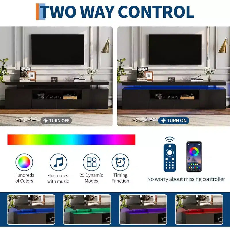 Mobile TV per televisori da 75/80/85 pollici, mobile da intrattenimento moderno lucido, ripiani in vetro, tavolo console multimediale per soggiorno e camera da letto