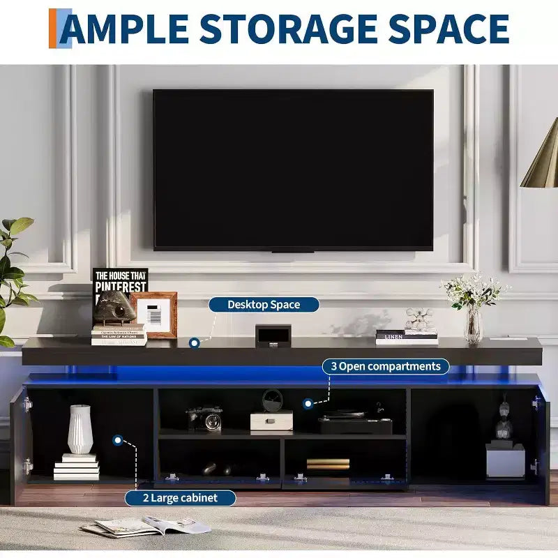 Mobile TV per televisori da 75/80/85 pollici, mobile da intrattenimento moderno lucido, ripiani in vetro, tavolo console multimediale per soggiorno e camera da letto