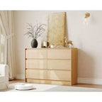 Acekool Bedroom 6 Drawer 47 Inch Wood Dresser Chest of Drawers Storage Organizer Cabinet Natural Oak Finish