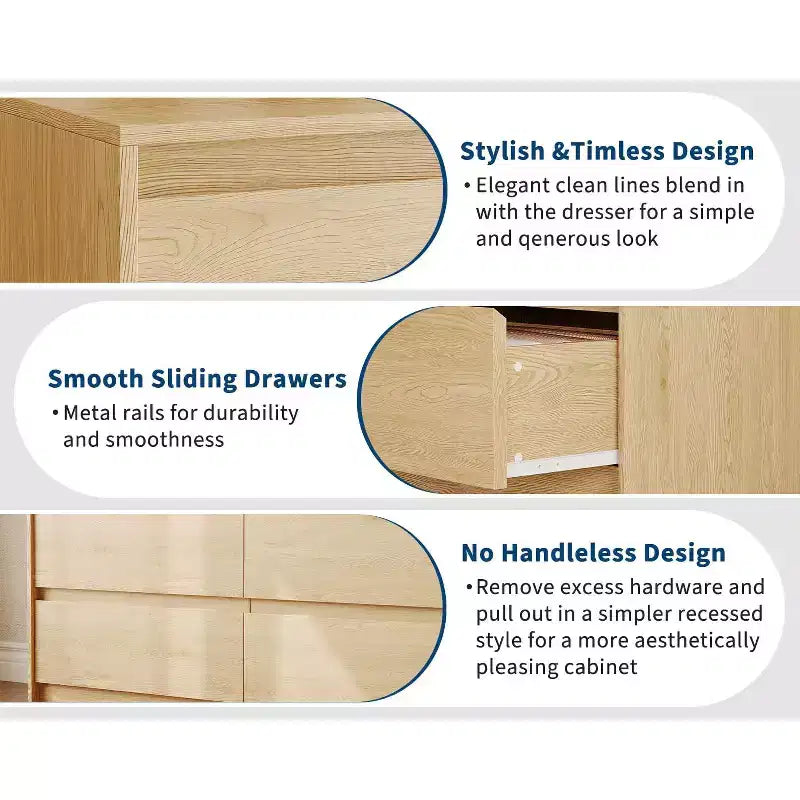 Acekool Camera da Letto Cassettiera a 6 cassetti da 120 cm Comò Organizer per Armadio in Legno Finitura Rovere Naturale