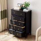 Comò alto a 5 cassetti con cassetti profondi, manopole in metallo, cassettiera moderna in legno per camera da letto, ingresso, corridoio