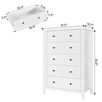 Comò alto a 5 cassetti con cassetti profondi, manopole in metallo, cassettiera moderna in legno per camera da letto, ingresso, corridoio