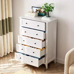 Comò alto a 5 cassetti con cassetti profondi, manopole in metallo, cassettiera moderna in legno per camera da letto, ingresso, corridoio