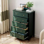 Comò alto a 5 cassetti con cassetti profondi, manopole in metallo, cassettiera moderna in legno per camera da letto, ingresso, corridoio