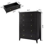 Comò alto a 5 cassetti con cassetti profondi, manopole in metallo, cassettiera moderna in legno per camera da letto, ingresso, corridoio