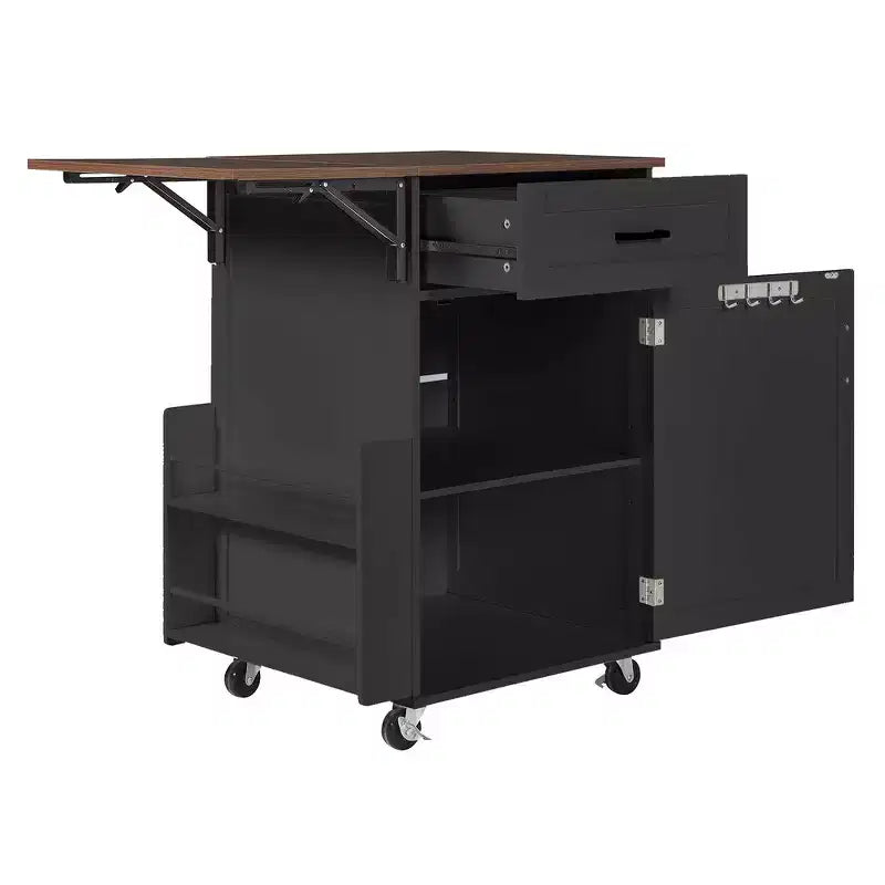 Whisen 39.3 Isola da Cucina con Ripiano, Carrello da Cucina Portatile con Ruote e Ribalta, Portasciugamani, 1 Cassetto
