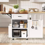 Whisen 39.3 Isola da Cucina con Ripiano, Carrello da Cucina Portatile con Ruote e Ribalta, Portasciugamani, 1 Cassetto
