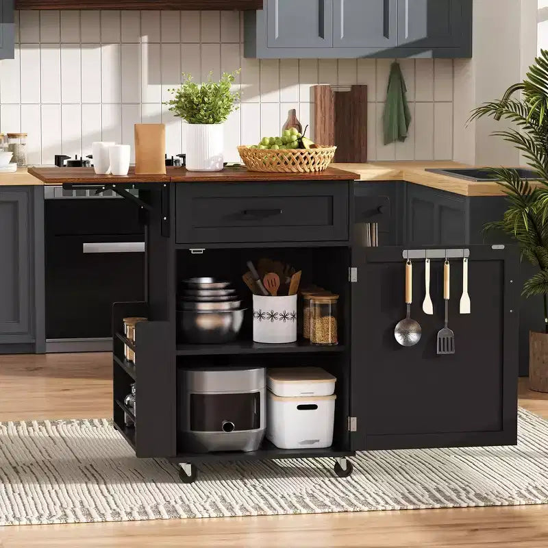 Whisen 39.3 Isola da Cucina con Ripiano, Carrello da Cucina Portatile con Ruote e Ribalta, Portasciugamani, 1 Cassetto