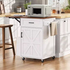 Whisen 39.3 Isola da Cucina con Ripiano, Carrello da Cucina Portatile con Ruote e Ribalta, Portasciugamani, 1 Cassetto