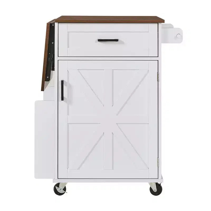 Whisen 39.3 Isola da Cucina con Ripiano, Carrello da Cucina Portatile con Ruote e Ribalta, Portasciugamani, 1 Cassetto