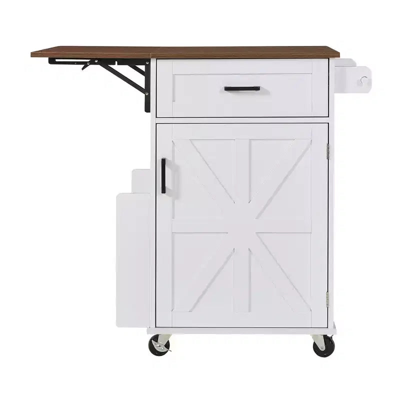 Whisen 39.3 Isola da Cucina con Ripiano, Carrello da Cucina Portatile con Ruote e Ribalta, Portasciugamani, 1 Cassetto