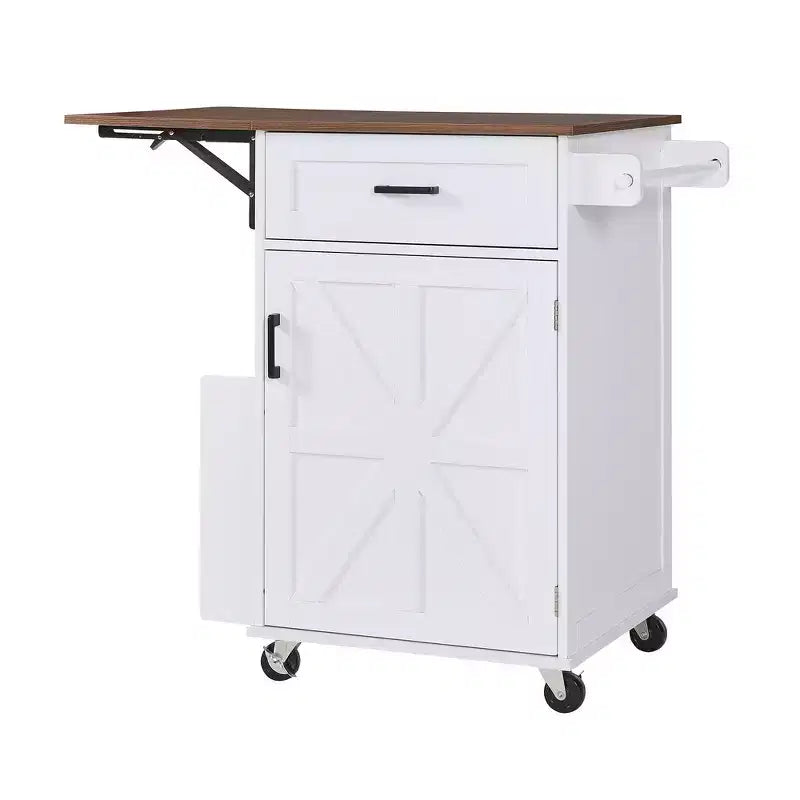 Whisen 39.3 Isola da Cucina con Ripiano, Carrello da Cucina Portatile con Ruote e Ribalta, Portasciugamani, 1 Cassetto