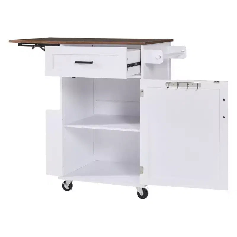 Whisen 39.3 Isola da Cucina con Ripiano, Carrello da Cucina Portatile con Ruote e Ribalta, Portasciugamani, 1 Cassetto