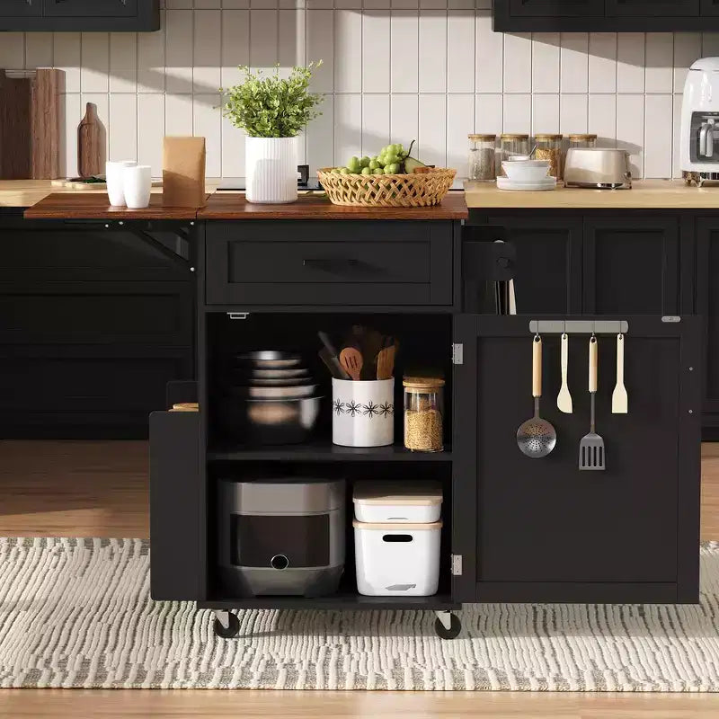 Whisen 39.3 Isola da Cucina con Ripiano, Carrello da Cucina Portatile con Ruote e Ribalta, Portasciugamani, 1 Cassetto