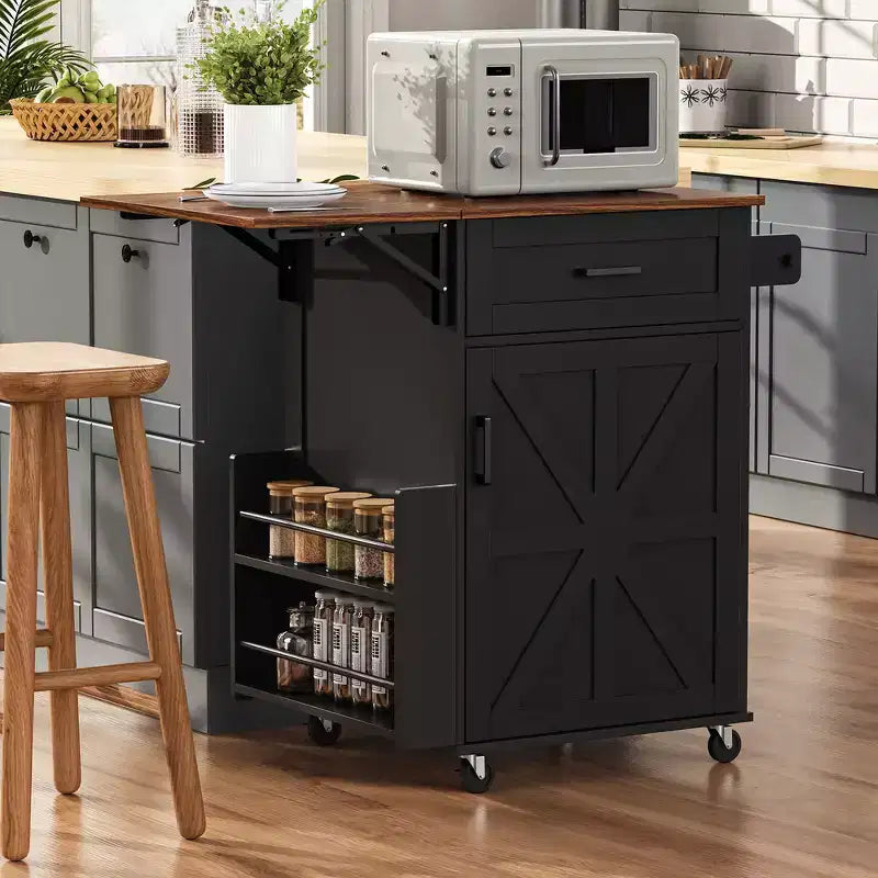 Whisen 39.3 Isola da Cucina con Ripiano, Carrello da Cucina Portatile con Ruote e Ribalta, Portasciugamani, 1 Cassetto