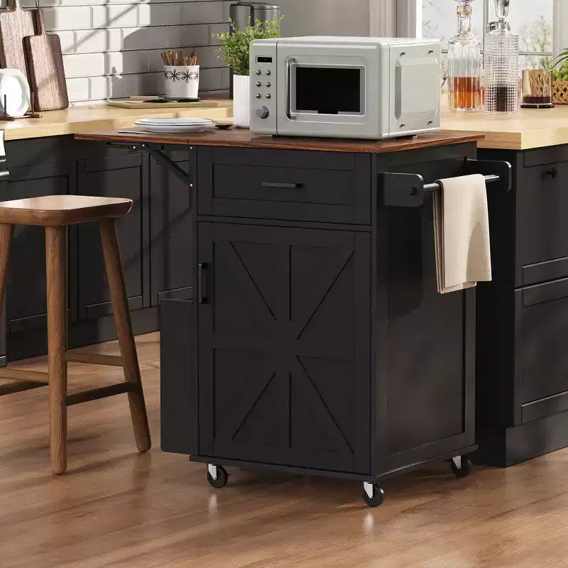 Whisen 39.3 Isola da Cucina con Ripiano, Carrello da Cucina Portatile con Ruote e Ribalta, Portasciugamani, 1 Cassetto