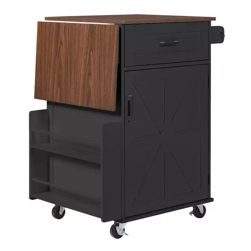 Whisen 39.3 Isola da Cucina con Ripiano, Carrello da Cucina Portatile con Ruote e Ribalta, Portasciugamani, 1 Cassetto