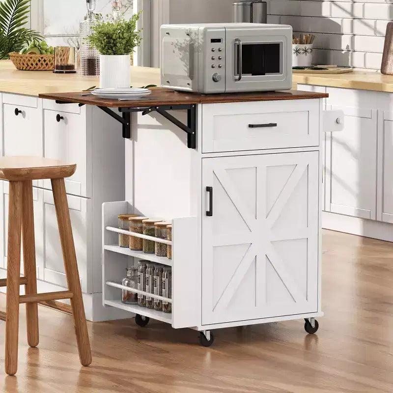 Whisen 39.3 Isola da Cucina con Ripiano, Carrello da Cucina Portatile con Ruote e Ribalta, Portasciugamani, 1 Cassetto