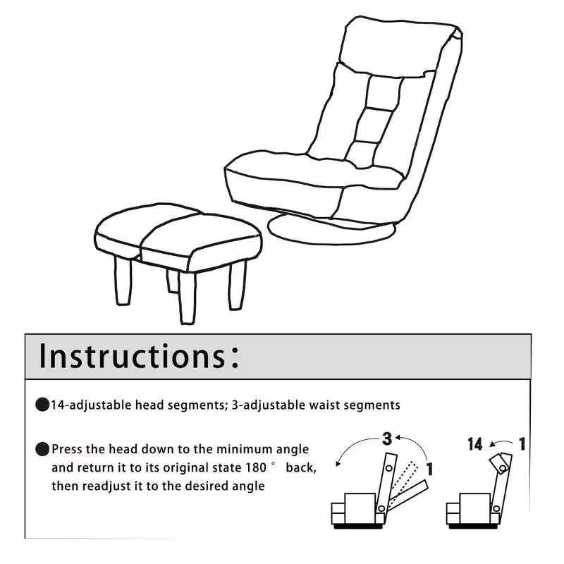 Poltrona da salotto girevole FurnitureR con pouf, poltrona reclinabile regolabile con poggiapiedi, sedia da gioco e meditazione per soggiorno camera da letto