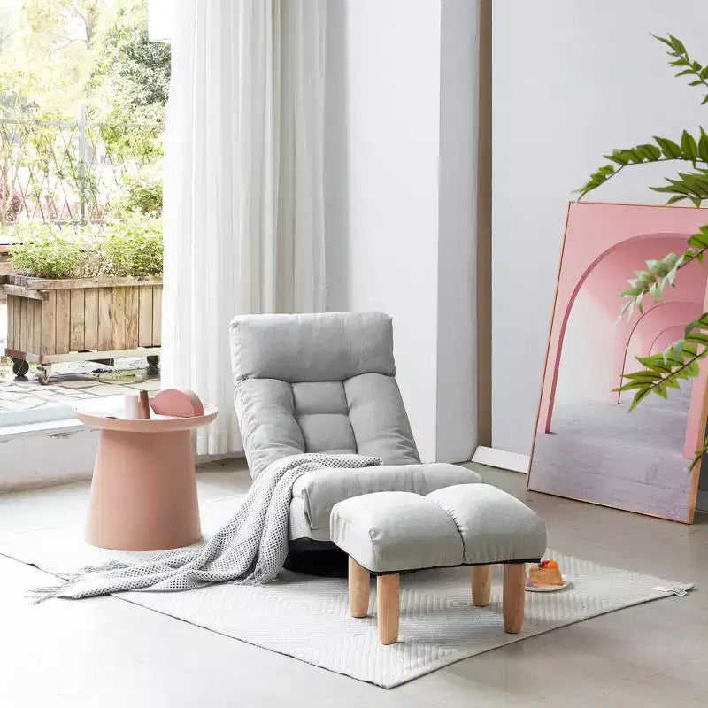 Poltrona da salotto girevole FurnitureR con pouf, poltrona reclinabile regolabile con poggiapiedi, sedia da gioco e meditazione per soggiorno camera da letto