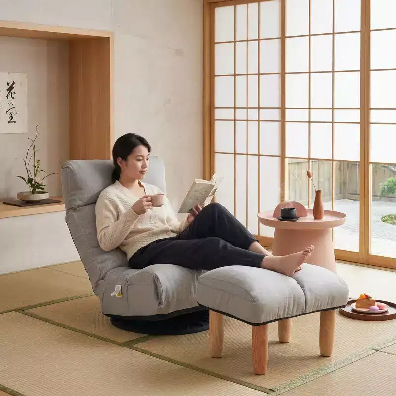 Poltrona da salotto girevole FurnitureR con pouf, poltrona reclinabile regolabile con poggiapiedi, sedia da gioco e meditazione per soggiorno camera da letto