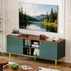 Mobile TV scanalato da 55'' con 2 ante e ripiani regolabili, Mobile TV in legno con contenitore, Tavolino console porta TV per soggiorno appartamento