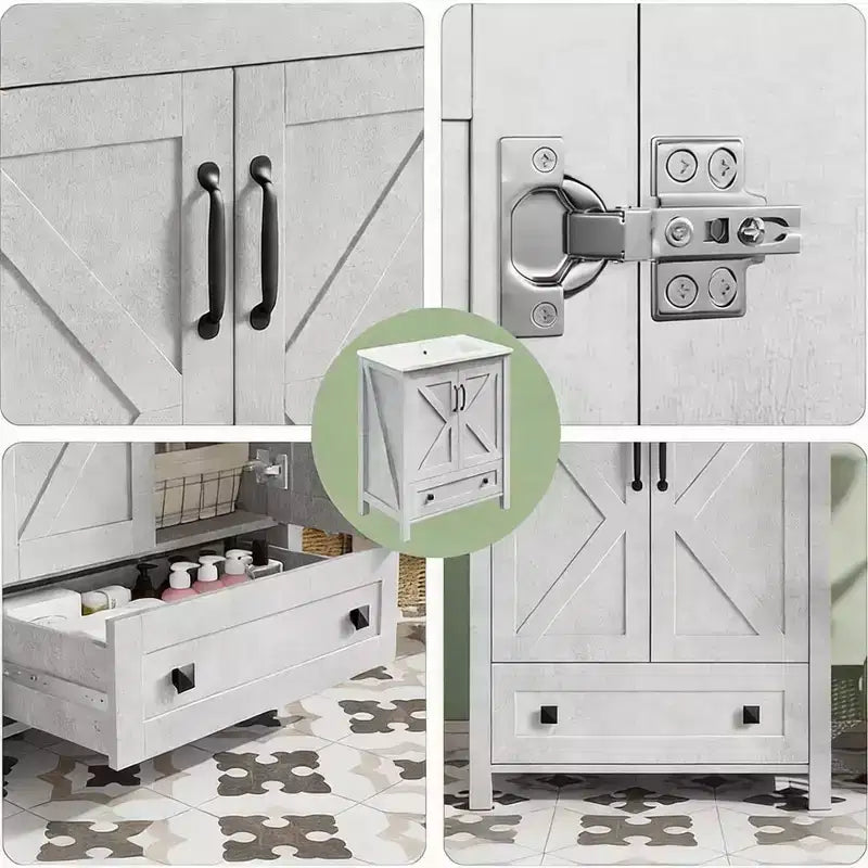 Mobile bagno moderno da 24/30 pollici con lavabo in ceramica 2 ante 1 cassetto, design contemporaneo autoportante per i vostri bagni